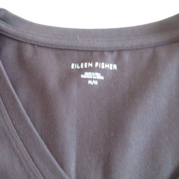 Eileen Fisher Black Boxy V-Neck, Knee Length Cotton Blend Dress, Medium - NWT - Picture 5 of 13